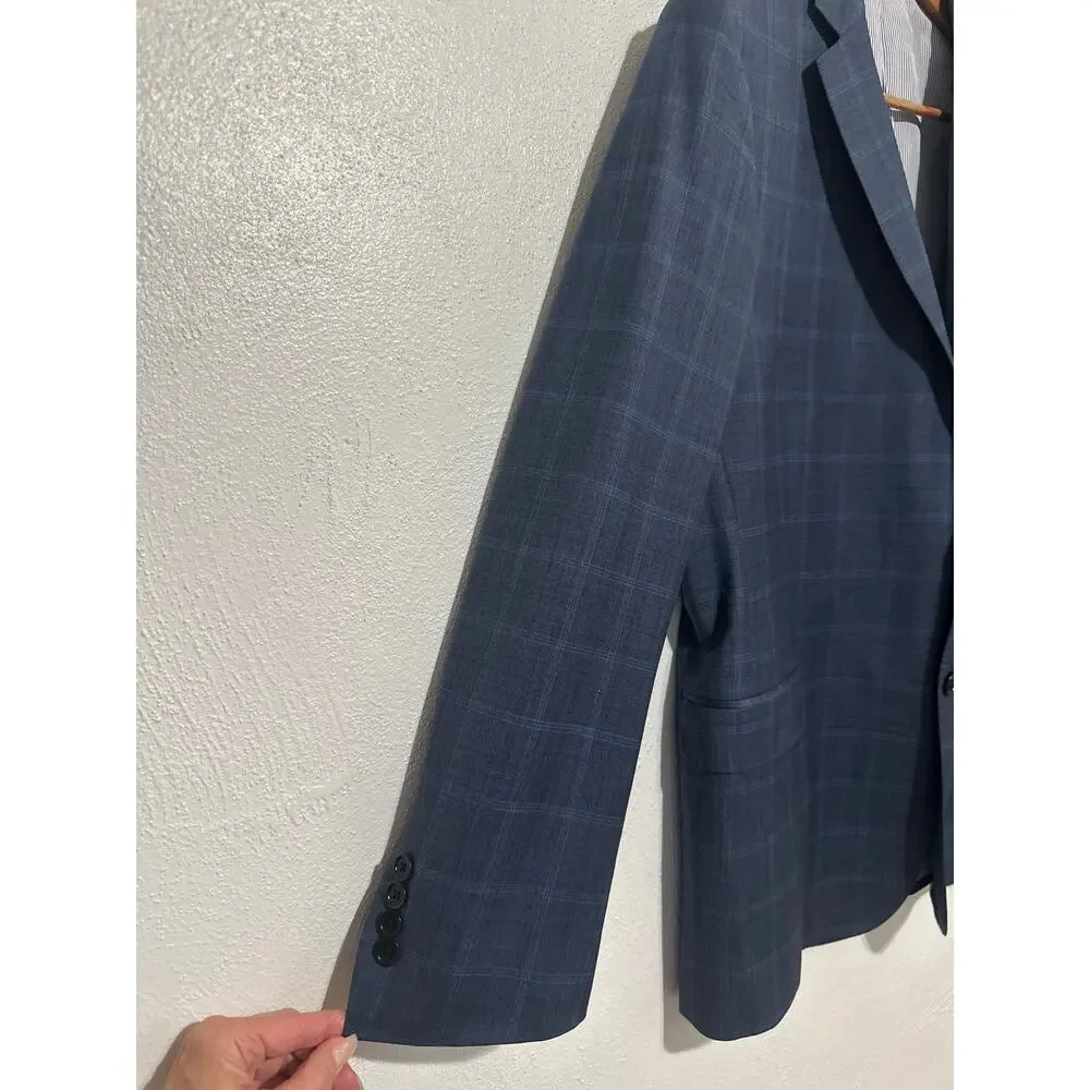 Brooks Brothers Explorer Regent Fit 43R Blue Windowpane Plaid Sports Coat Blazer